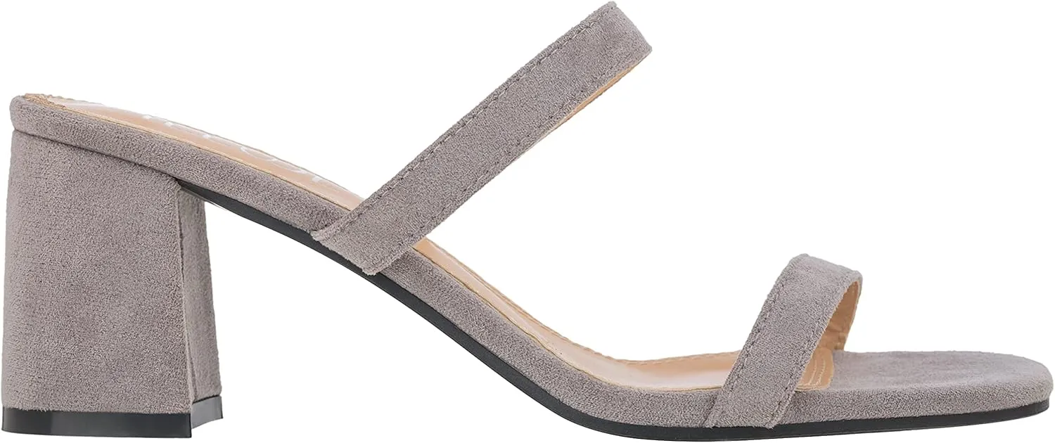 ILLUDE Womens Block Heel Double Band Square Toe Heeled Sandal Slip On Mule - Lisa