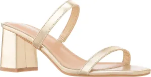 ILLUDE Womens Block Heel Double Band Square Toe Heeled Sandal Slip On Mule - Lisa