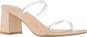 ILLUDE Womens Block Heel Double Band Square Toe Heeled Sandal Slip On Mule - Lisa