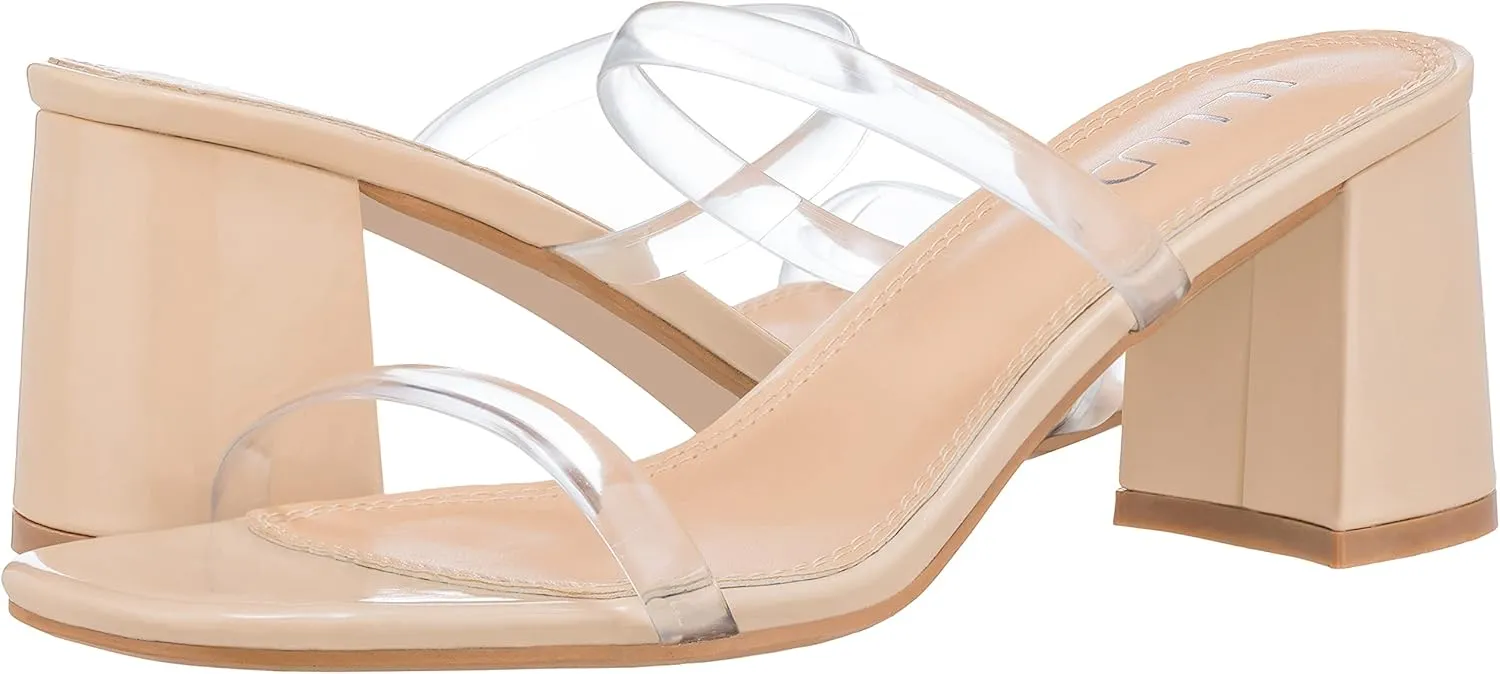 ILLUDE Womens Block Heel Double Band Square Toe Heeled Sandal Slip On Mule - Lisa