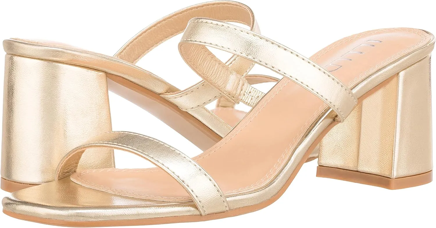 ILLUDE Womens Block Heel Double Band Square Toe Heeled Sandal Slip On Mule - Lisa