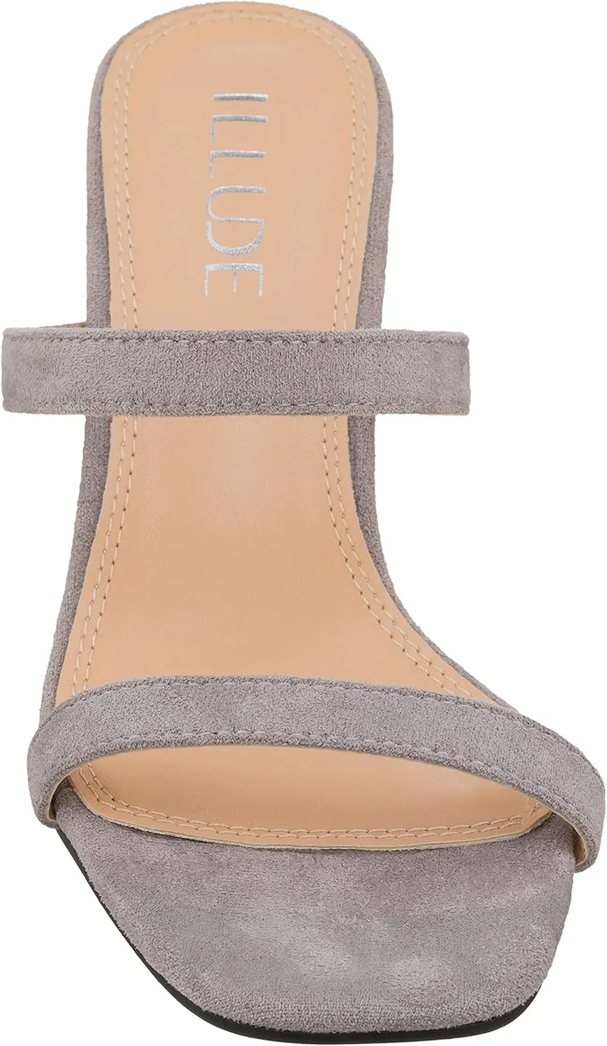 ILLUDE Womens Block Heel Double Band Square Toe Heeled Sandal Slip On Mule - Lisa