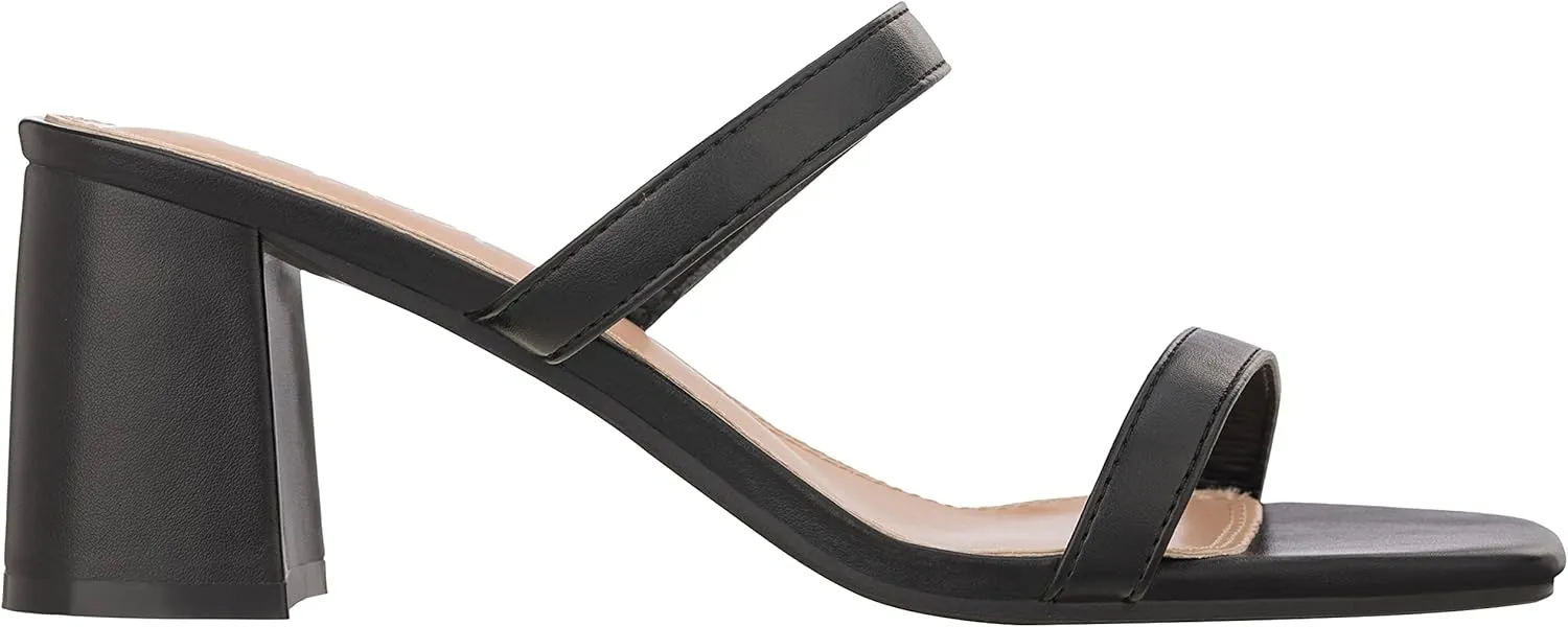 ILLUDE Womens Block Heel Double Band Square Toe Heeled Sandal Slip On Mule - Lisa