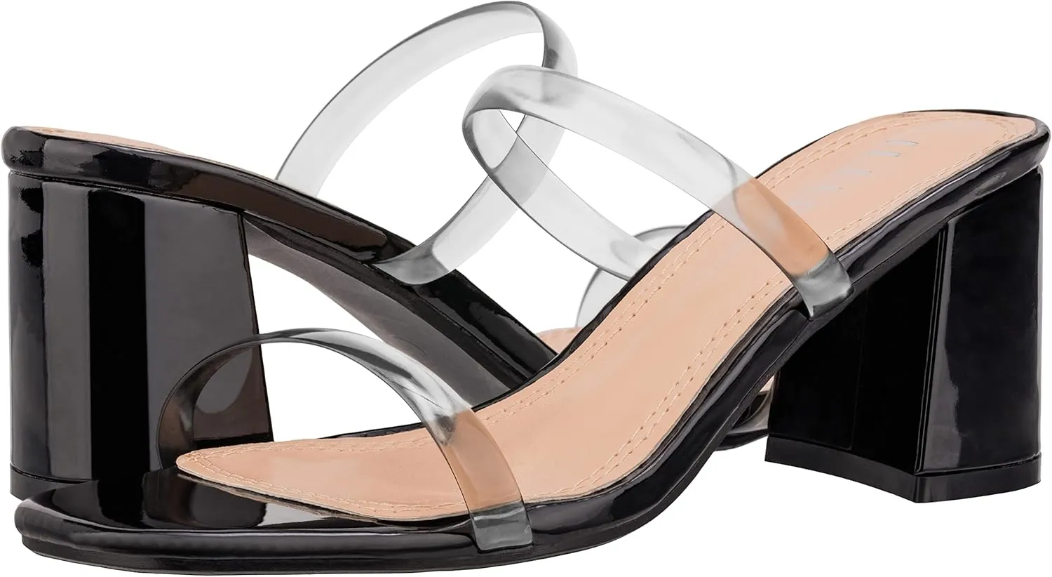 ILLUDE Womens Block Heel Double Band Square Toe Heeled Sandal Slip On Mule - Lisa