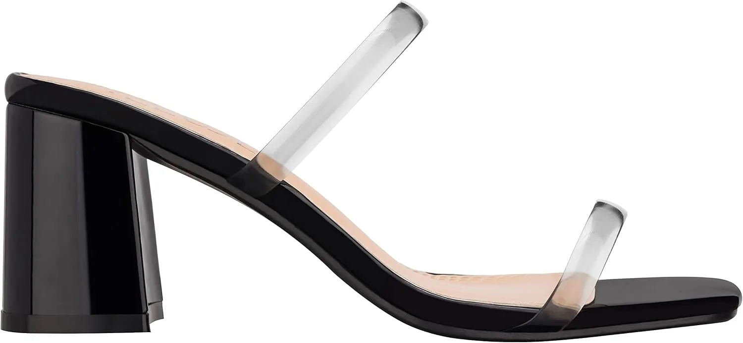 ILLUDE Womens Block Heel Double Band Square Toe Heeled Sandal Slip On Mule - Lisa