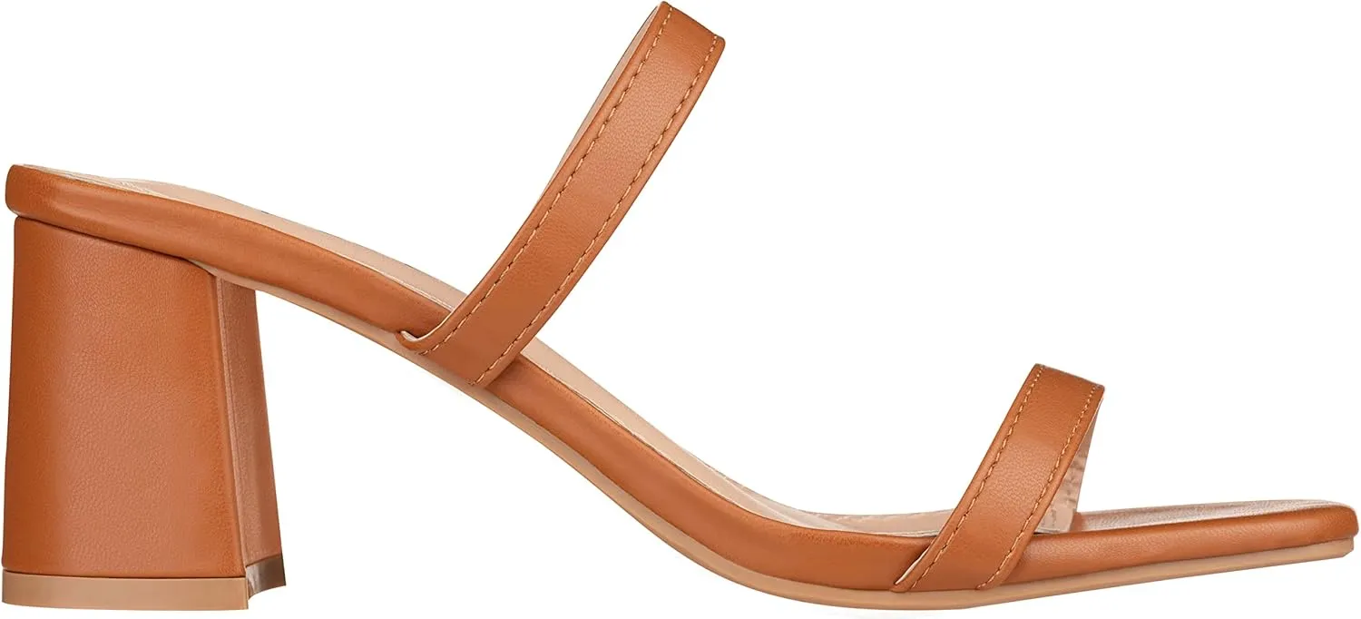 ILLUDE Womens Block Heel Double Band Square Toe Heeled Sandal Slip On Mule - Lisa