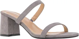 ILLUDE Womens Block Heel Double Band Square Toe Heeled Sandal Slip On Mule - Lisa