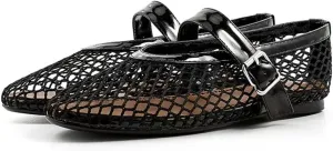 IMPREMEY Mesh Ballet Flats for Women Buckle Strap Round Toe Wide Width Mesh Flats Casual Ballerina Shoes