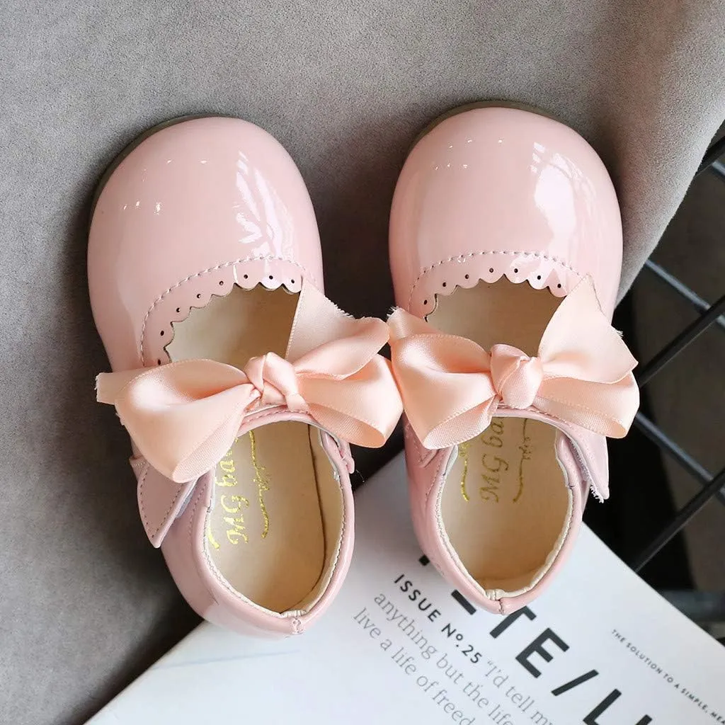 Infant Girls Wedding Dress Shoes Bow Ballet Princess Mary Jane 𝐅lats First 𝗪alker Sneaker Newborn Baptism Shoes