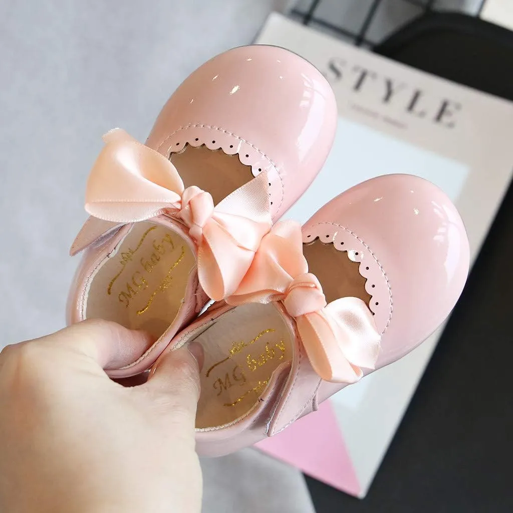 Infant Girls Wedding Dress Shoes Bow Ballet Princess Mary Jane 𝐅lats First 𝗪alker Sneaker Newborn Baptism Shoes