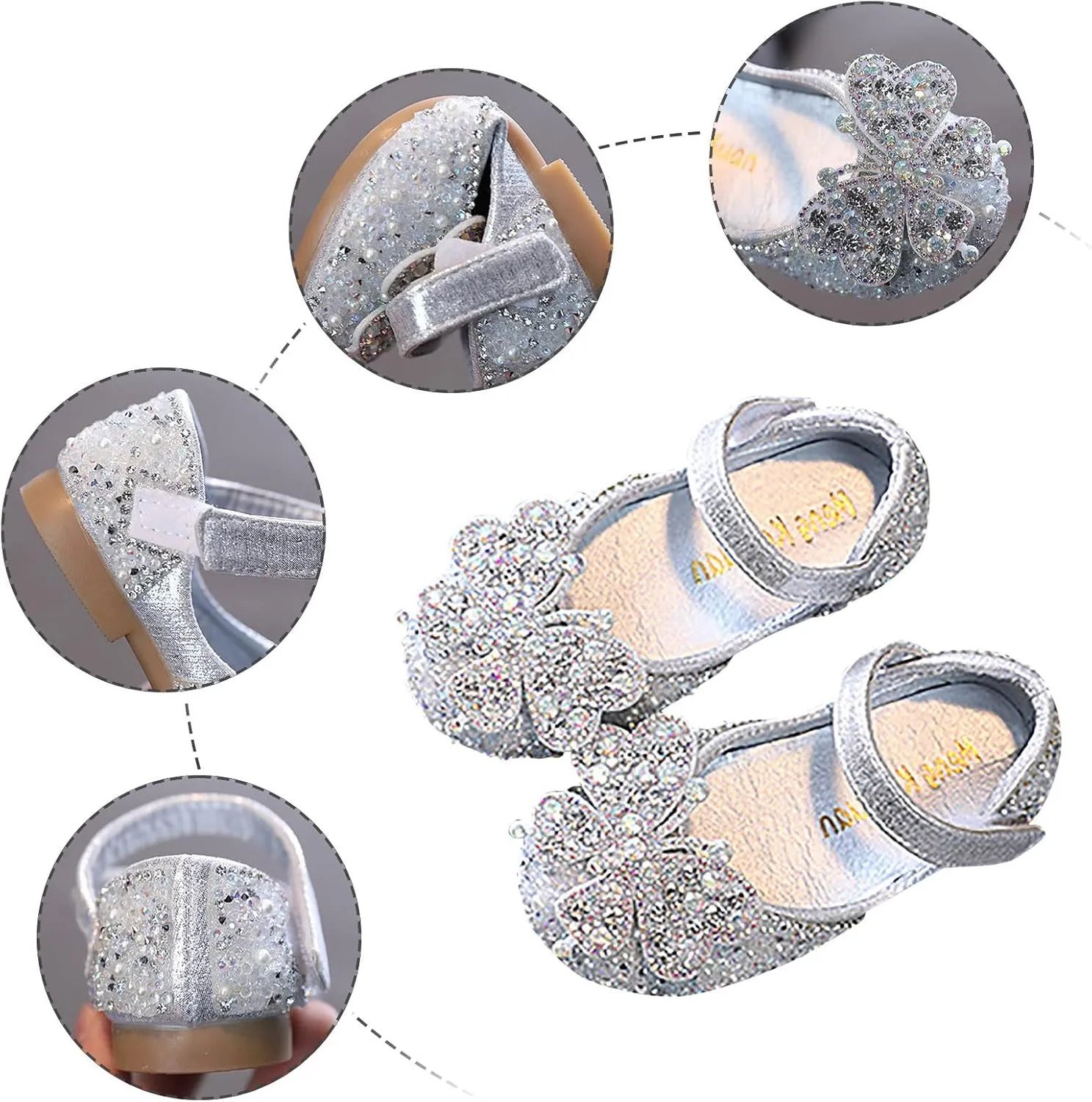 IWIHMIV Girls Dress Flat Shoes Baby Girls Ballet Flat Flower Shoes Non Slip Mary Jane Shoes for Daily/Wedding/Party