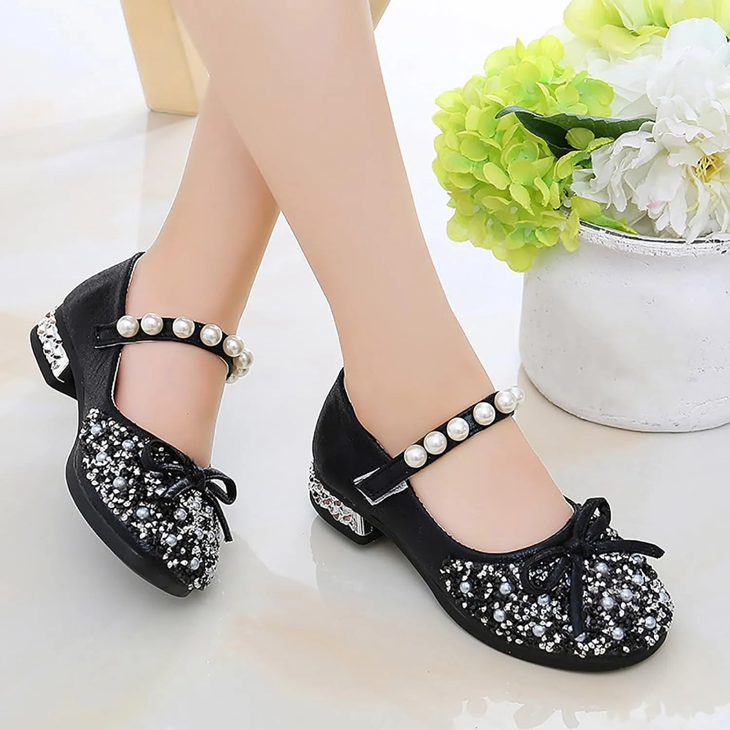 IWIHMIV Girls Dress Shoes Comfortable Mary Jane Shoes for Girl Ballet Low Heels Back to School Princess Wedding Shoes