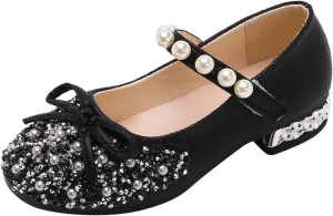 IWIHMIV Girls Dress Shoes Comfortable Mary Jane Shoes for Girl Ballet Low Heels Back to School Princess Wedding Shoes