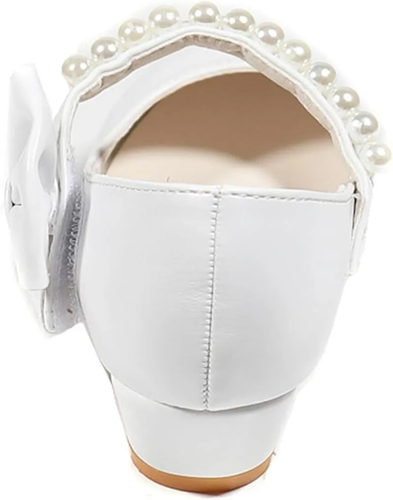 IWIHMIV Girls Dress Shoes Leather Mary Jane Shoes for Girls Princess Wedding Party Flower Girl Low Heel Shoes for Little