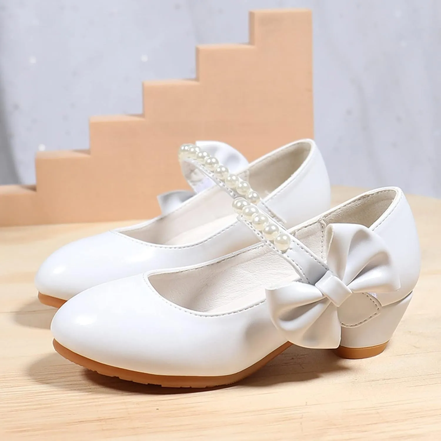 IWIHMIV Girls Dress Shoes Leather Mary Jane Shoes for Girls Princess Wedding Party Flower Girl Low Heel Shoes for Little