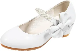 IWIHMIV Girls Dress Shoes Leather Mary Jane Shoes for Girls Princess Wedding Party Flower Girl Low Heel Shoes for Little