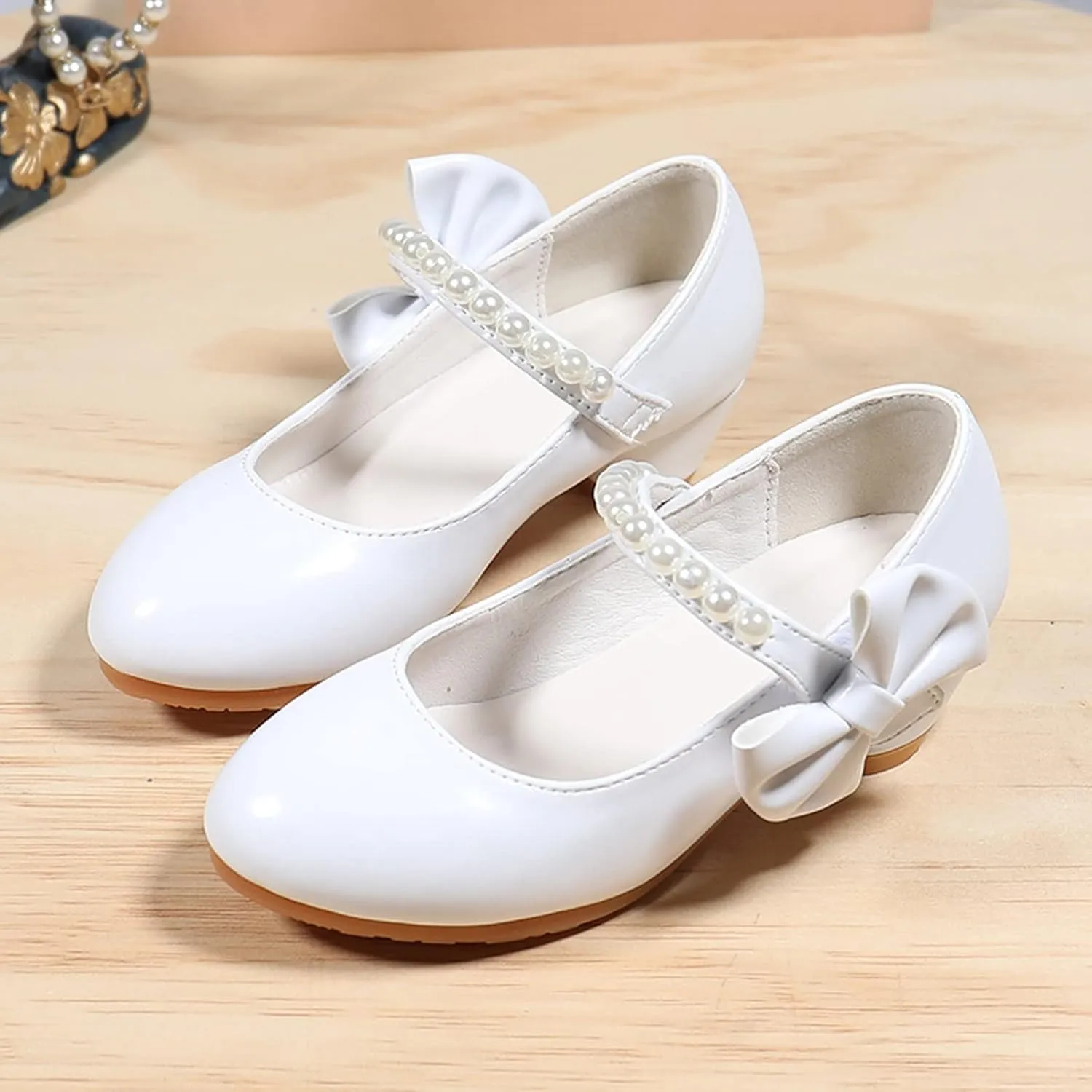 IWIHMIV Girls Dress Shoes Leather Mary Jane Shoes for Girls Princess Wedding Party Flower Girl Low Heel Shoes for Little