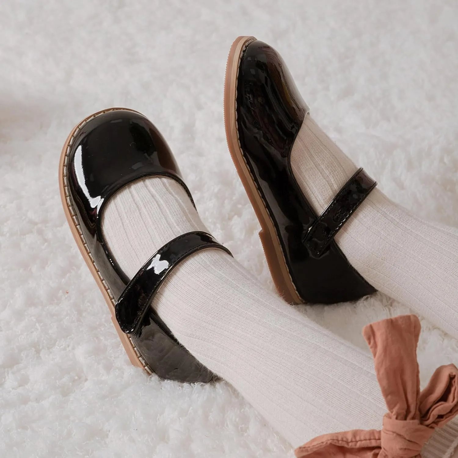 IWIHMIV Girls Mary Jane Dress Shoes Casual Comfortable Ballerina Flat Non Slip School Loafers for Wedding Party