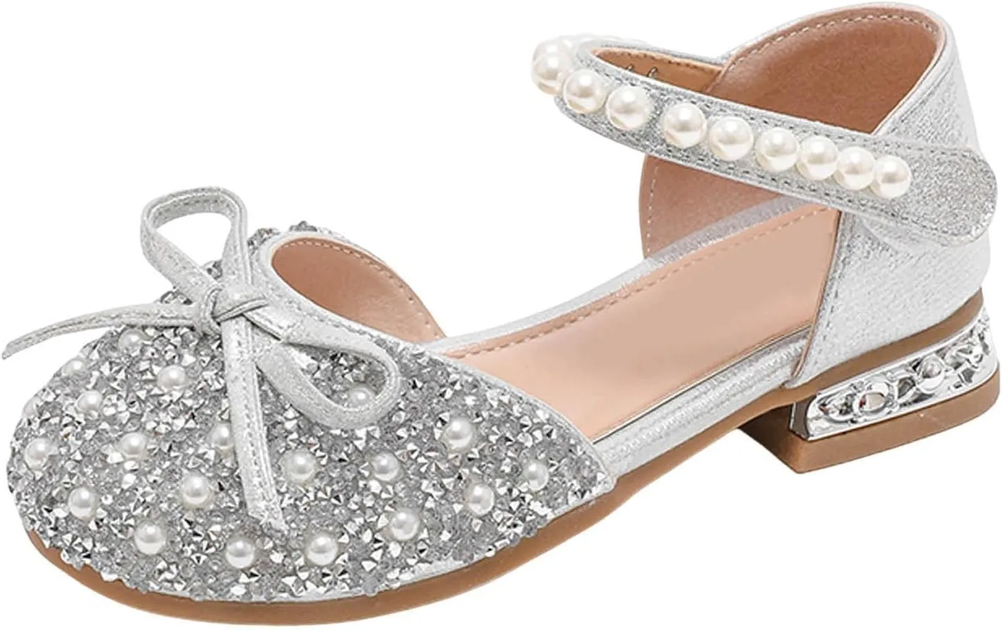 IWIHMIV Princess Dress Up Shoes for Toddlers Wedding Party Flower Girl Low Heel Mary Jane School Shoes