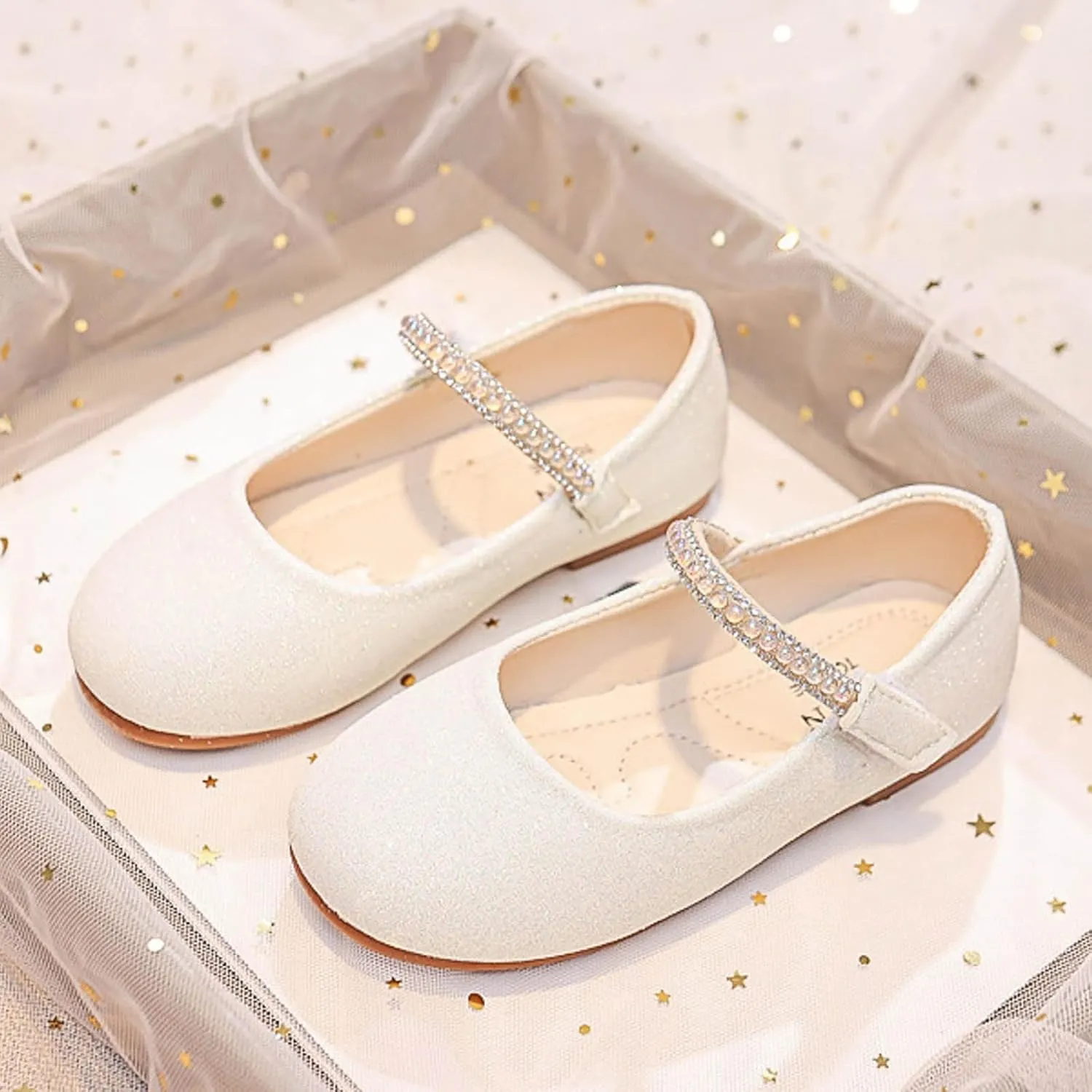 IWIHMIV Toddler Girl Mary Jane Dress Shoes Flat Bottom Comfortable Princess Ballet Shoes for Girl Party School