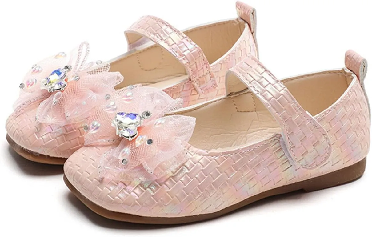 IWIHMIV Toddler Girls Comfortable Dress Shoes Soft Sole Mary Jane Princess Ballet Flat Shoes with Bow for Party School
