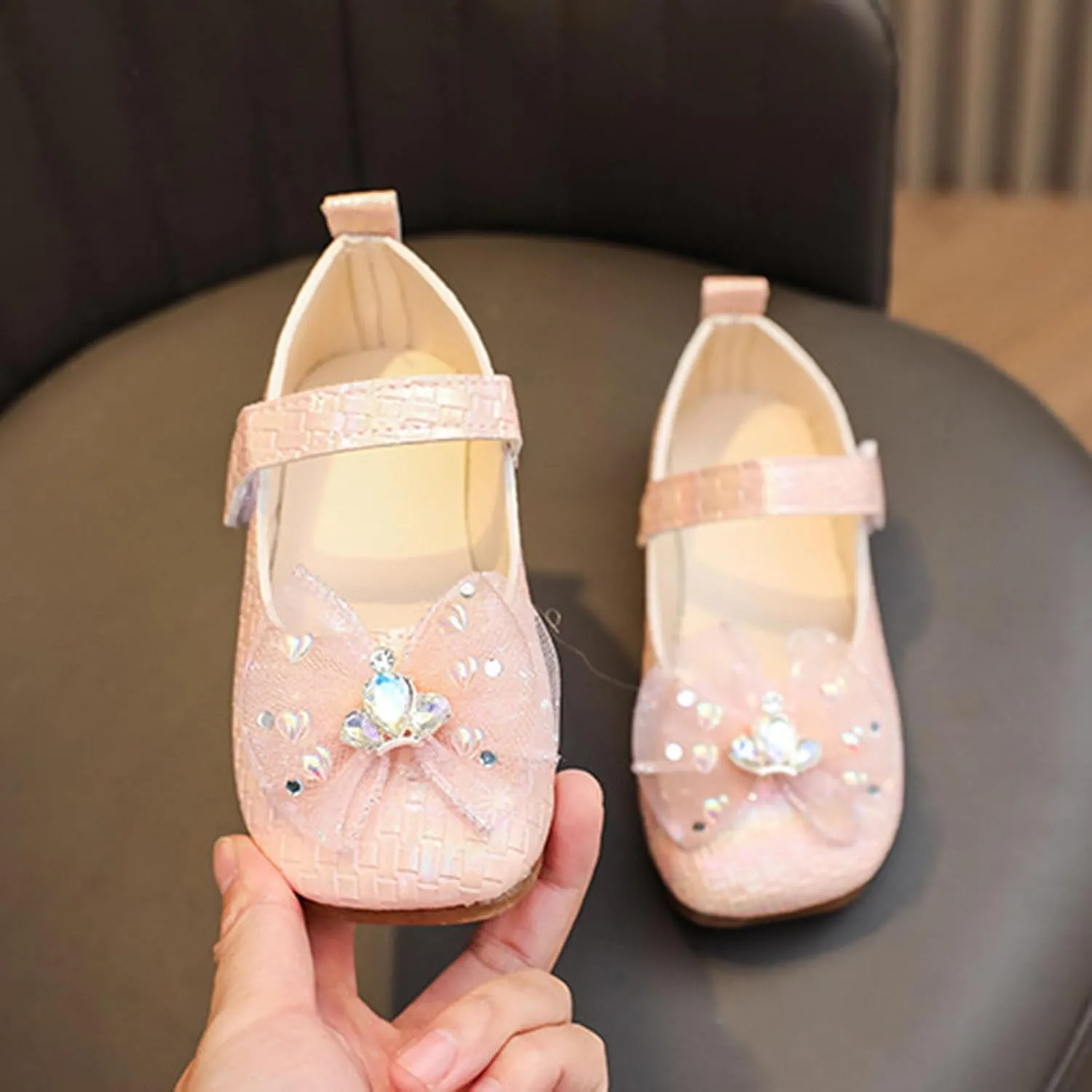 IWIHMIV Toddler Girls Comfortable Dress Shoes Soft Sole Mary Jane Princess Ballet Flat Shoes with Bow for Party School
