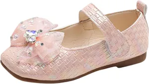 IWIHMIV Toddler Girls Comfortable Dress Shoes Soft Sole Mary Jane Princess Ballet Flat Shoes with Bow for Party School