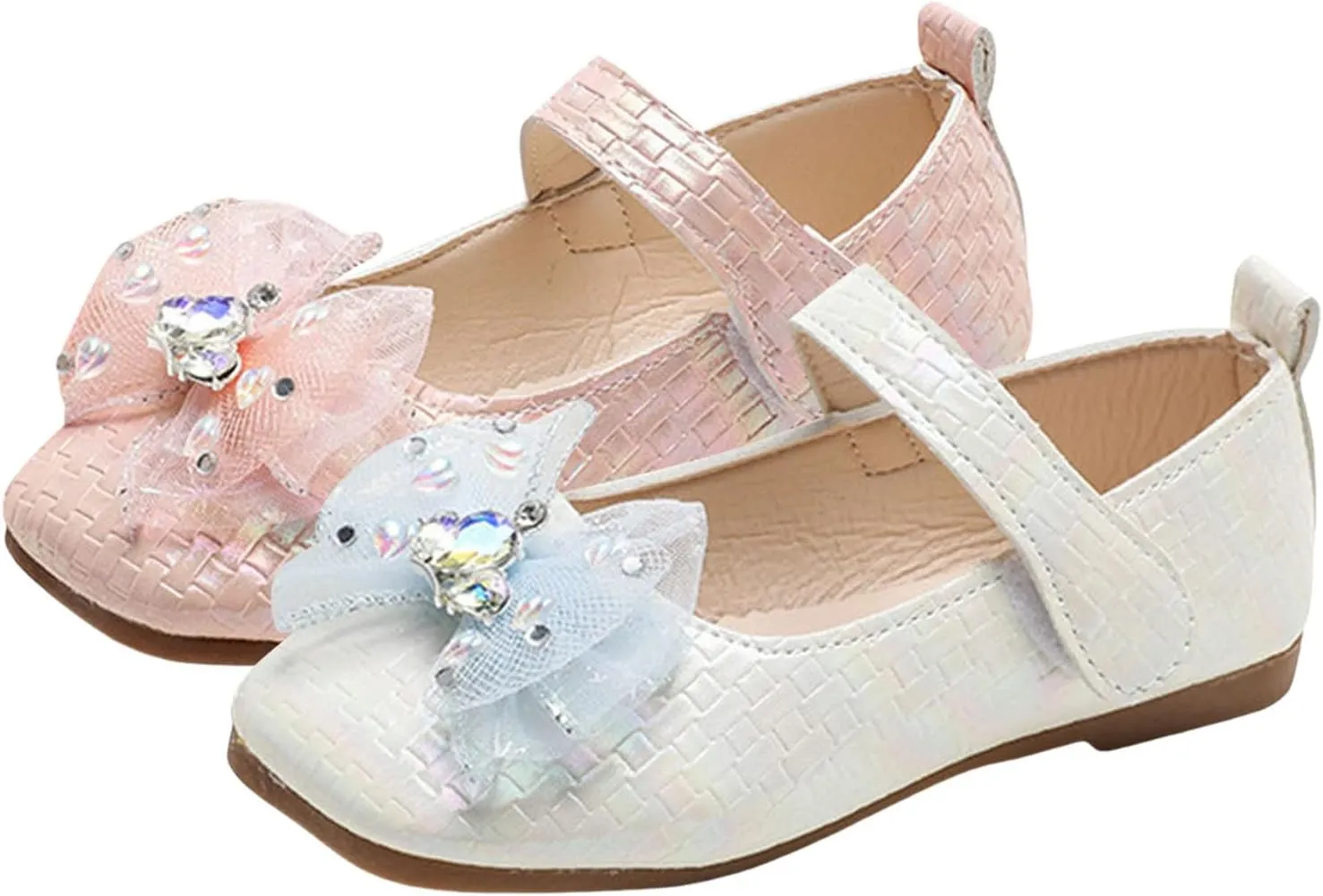 IWIHMIV Toddler Girls Comfortable Dress Shoes Soft Sole Mary Jane Princess Ballet Flat Shoes with Bow for Party School