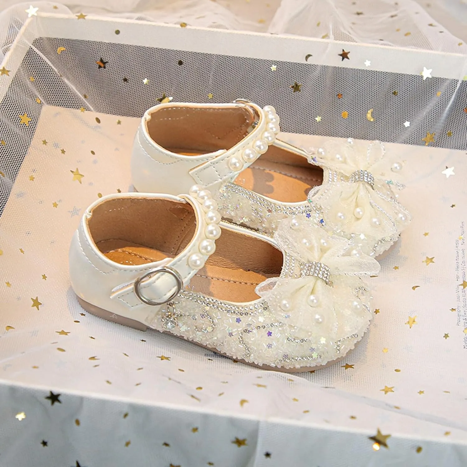 IWIHMIV Toddler Girls Dress Shoes Ballet Wedding Party Princess Mary Jane Soft Bottom Non Slip Flat Shoes for Girls