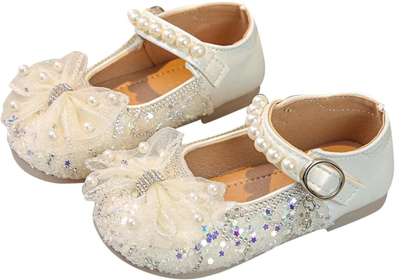 IWIHMIV Toddler Girls Dress Shoes Ballet Wedding Party Princess Mary Jane Soft Bottom Non Slip Flat Shoes for Girls