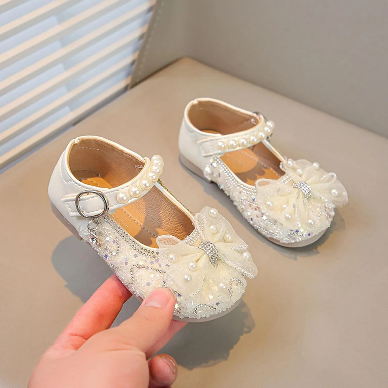 IWIHMIV Toddler Girls Dress Shoes Ballet Wedding Party Princess Mary Jane Soft Bottom Non Slip Flat Shoes for Girls