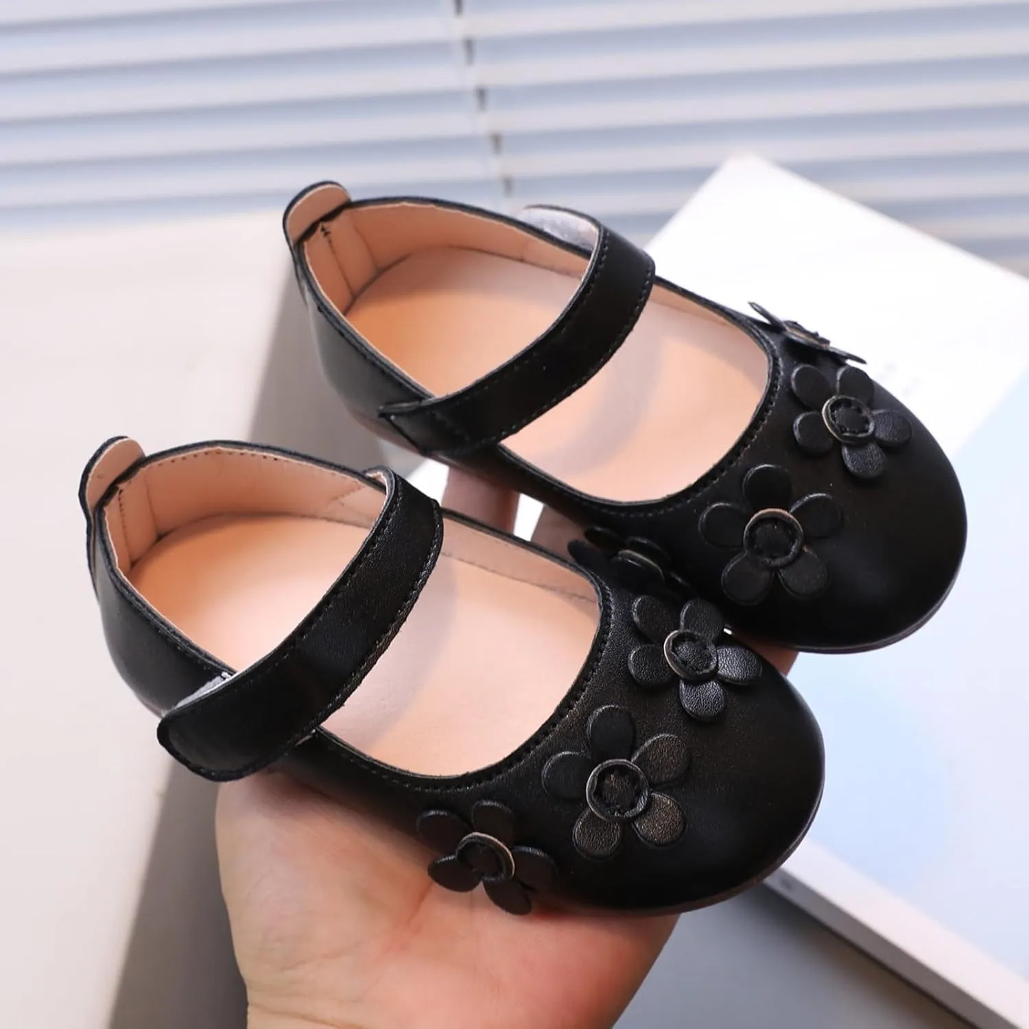 IWIHMIV Toddler Girls Flat Mary Jane Shoes Flower Girl Soft Soled Breathable Non Slip Dress School Wedding Party Shoes