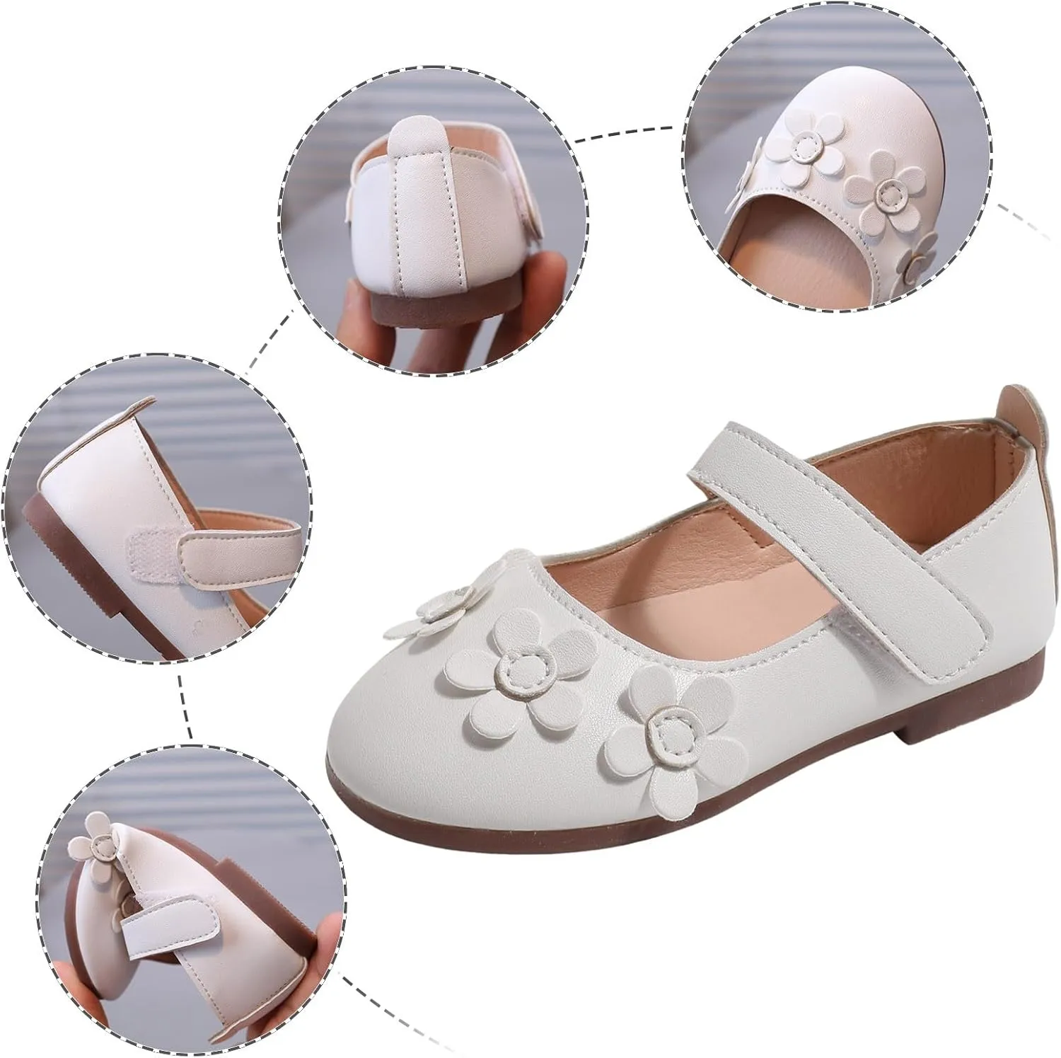 IWIHMIV Toddler Girls Flat Mary Jane Shoes Flower Girl Soft Soled Breathable Non Slip Dress School Wedding Party Shoes
