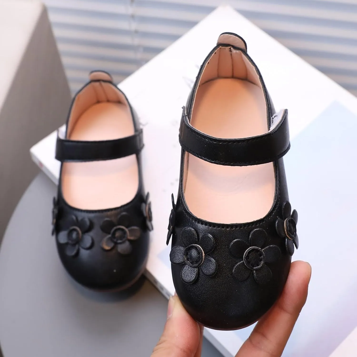 IWIHMIV Toddler Girls Flat Mary Jane Shoes Flower Girl Soft Soled Breathable Non Slip Dress School Wedding Party Shoes