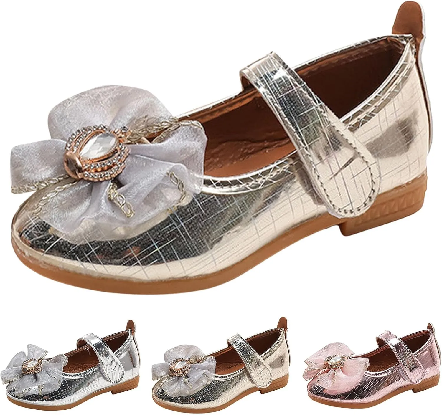 IWIHMIV Toddler Girls Mary Jane Princess Shoes with Bow for Flower Girl Wedding Party Non Slip Lightweight Dress Shoes