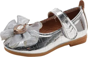 IWIHMIV Toddler Girls Mary Jane Princess Shoes with Bow for Flower Girl Wedding Party Non Slip Lightweight Dress Shoes
