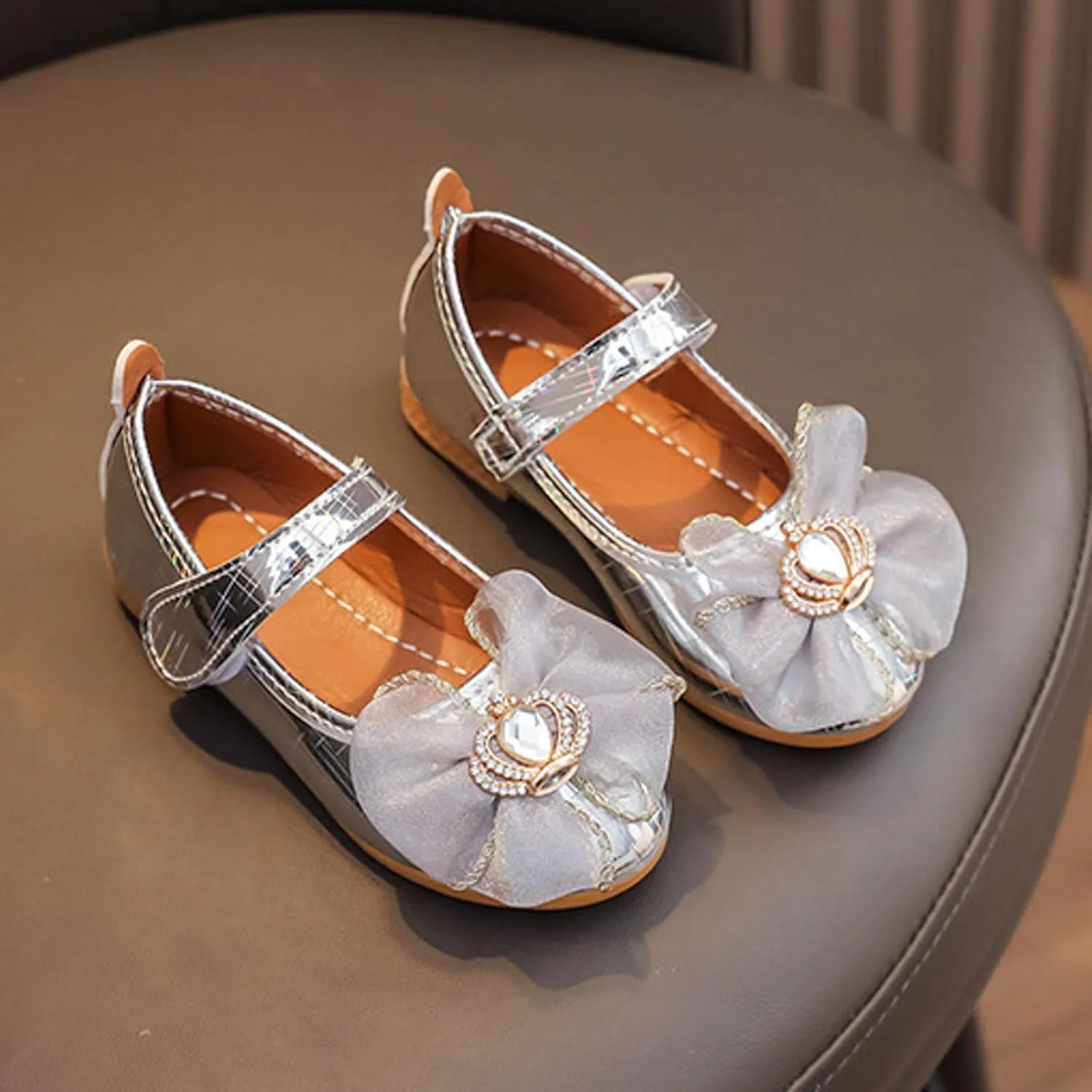 IWIHMIV Toddler Girls Mary Jane Princess Shoes with Bow for Flower Girl Wedding Party Non Slip Lightweight Dress Shoes