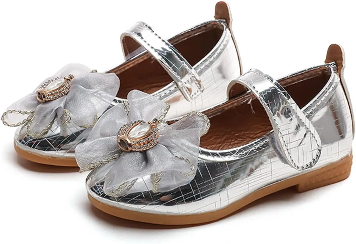 IWIHMIV Toddler Girls Mary Jane Princess Shoes with Bow for Flower Girl Wedding Party Non Slip Lightweight Dress Shoes