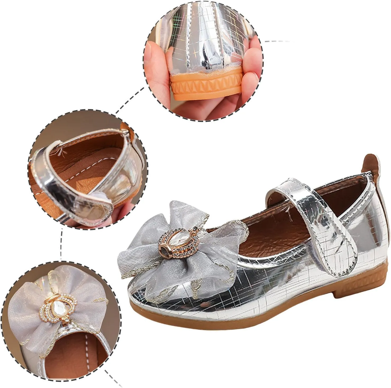 IWIHMIV Toddler Girls Mary Jane Princess Shoes with Bow for Flower Girl Wedding Party Non Slip Lightweight Dress Shoes