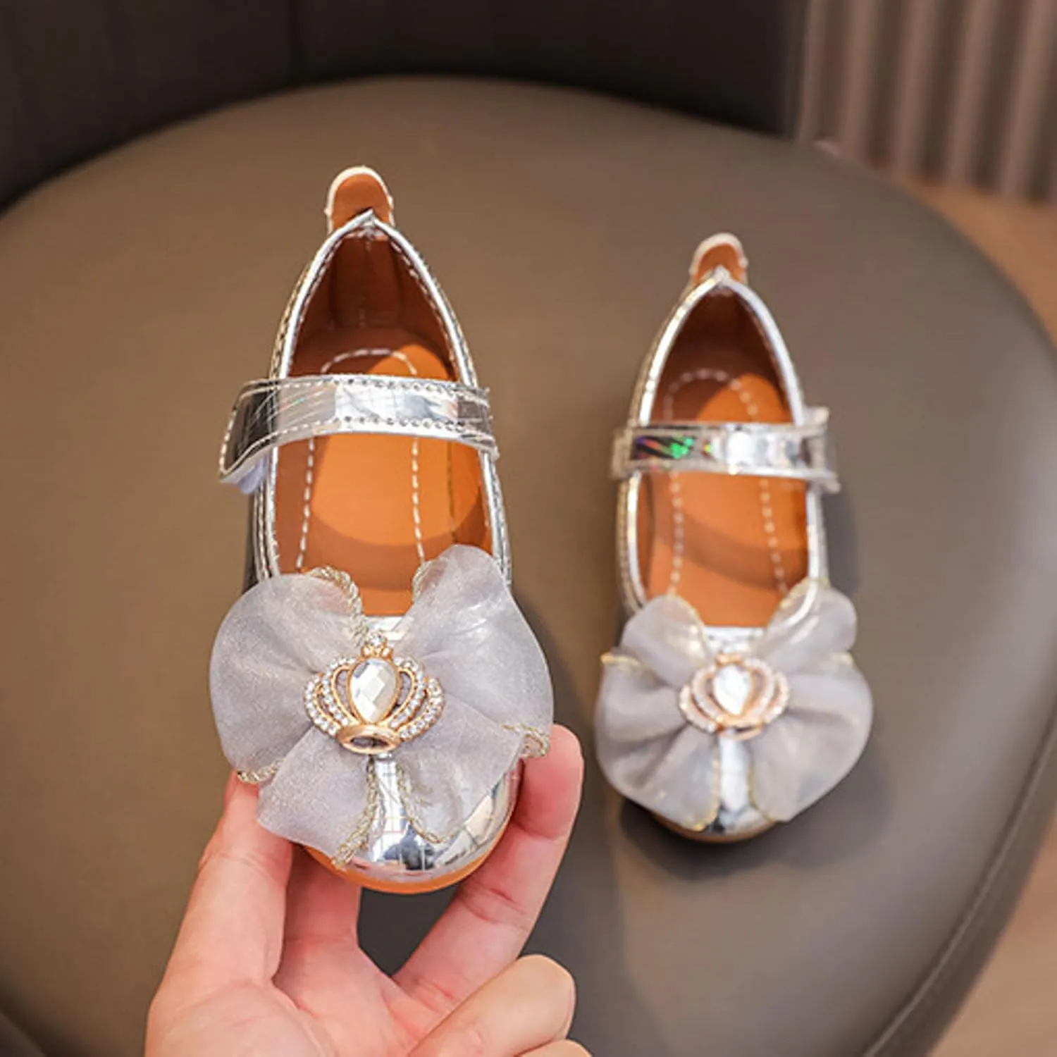 IWIHMIV Toddler Girls Mary Jane Princess Shoes with Bow for Flower Girl Wedding Party Non Slip Lightweight Dress Shoes
