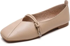 JOEupin Women's Square Toe Ballet Flats Comfortable Bow Dressy Flats Shoes for Women F014