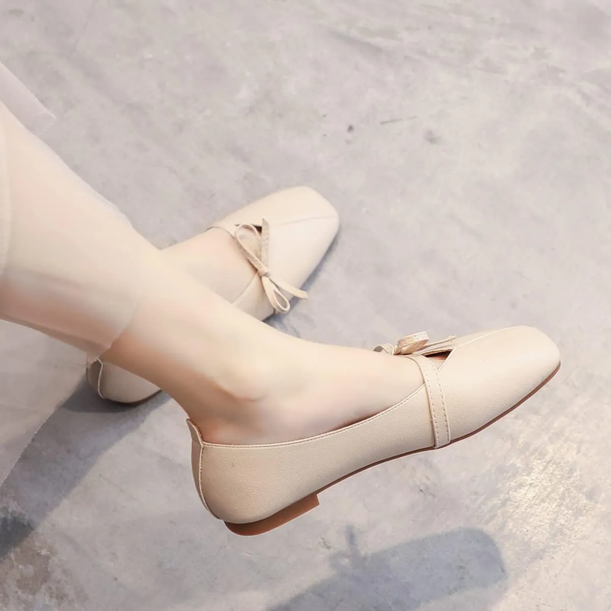 JOEupin Women's Square Toe Ballet Flats Comfortable Bow Dressy Flats Shoes for Women F014