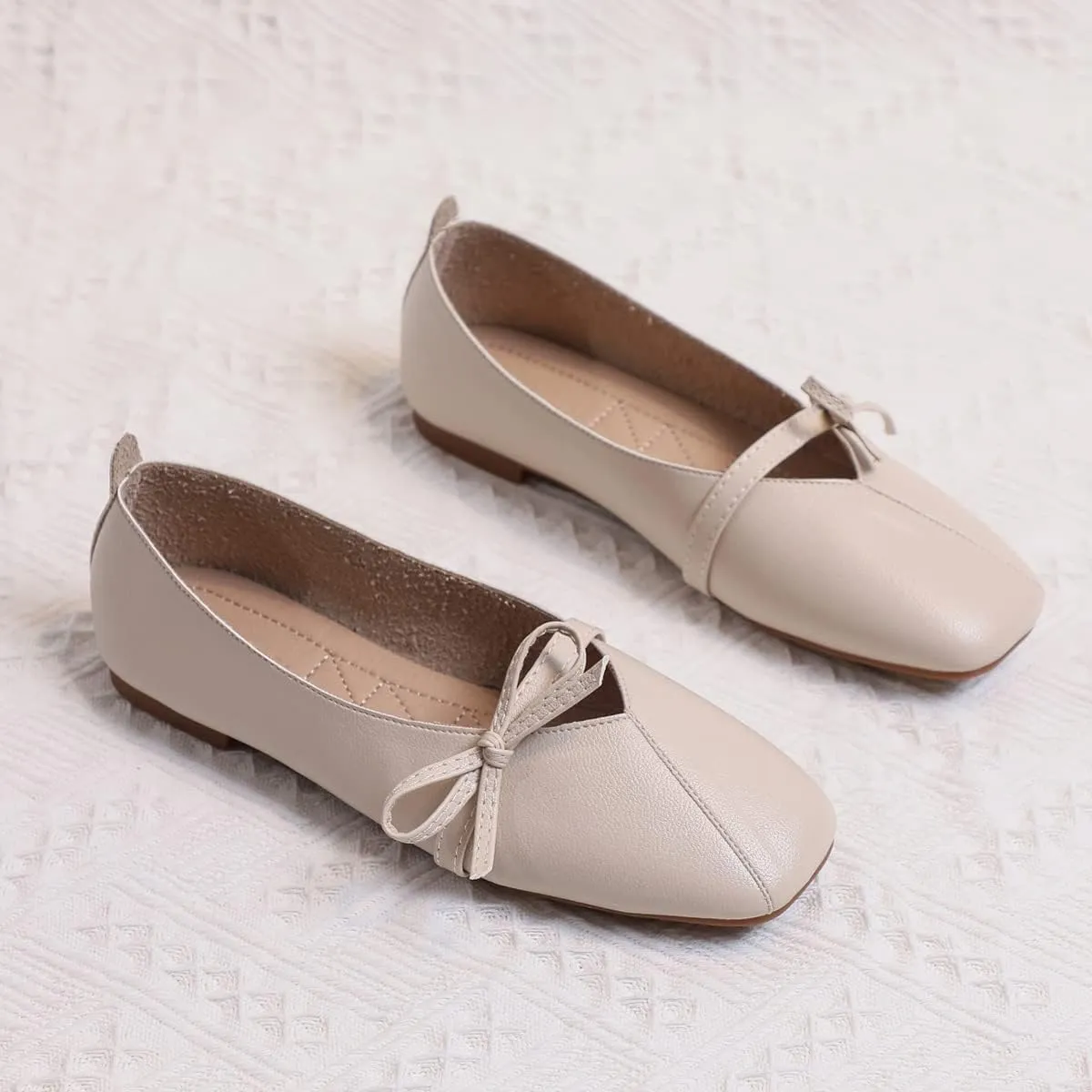 JOEupin Women's Square Toe Ballet Flats Comfortable Bow Dressy Flats Shoes for Women F014