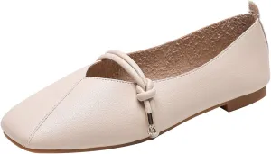 JOEupin Women's Square Toe Ballet Flats Comfortable Bow Dressy Flats Shoes for Women F014