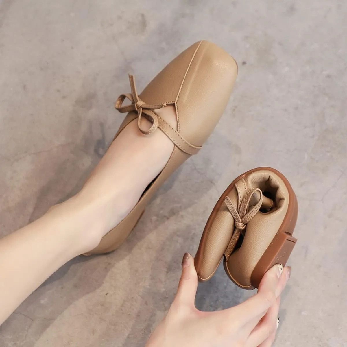 JOEupin Women's Square Toe Ballet Flats Comfortable Bow Dressy Flats Shoes for Women F014