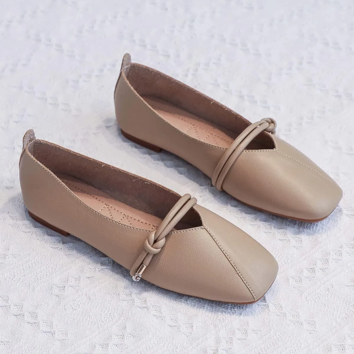 JOEupin Women's Square Toe Ballet Flats Comfortable Bow Dressy Flats Shoes for Women F014