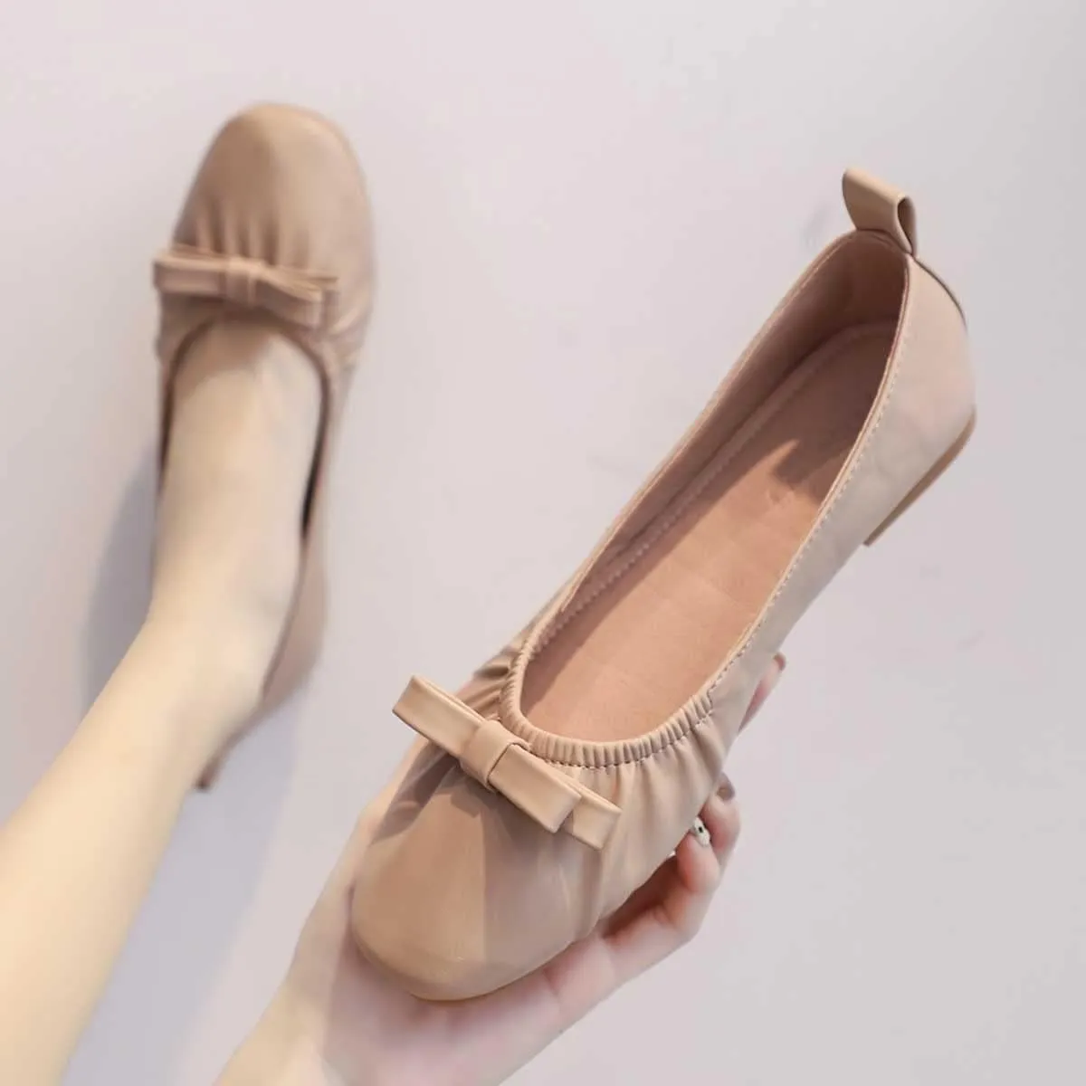 JOEupin Women's Square Toe Ballet Flats Comfortable Bow Dressy Flats Shoes for Women F014