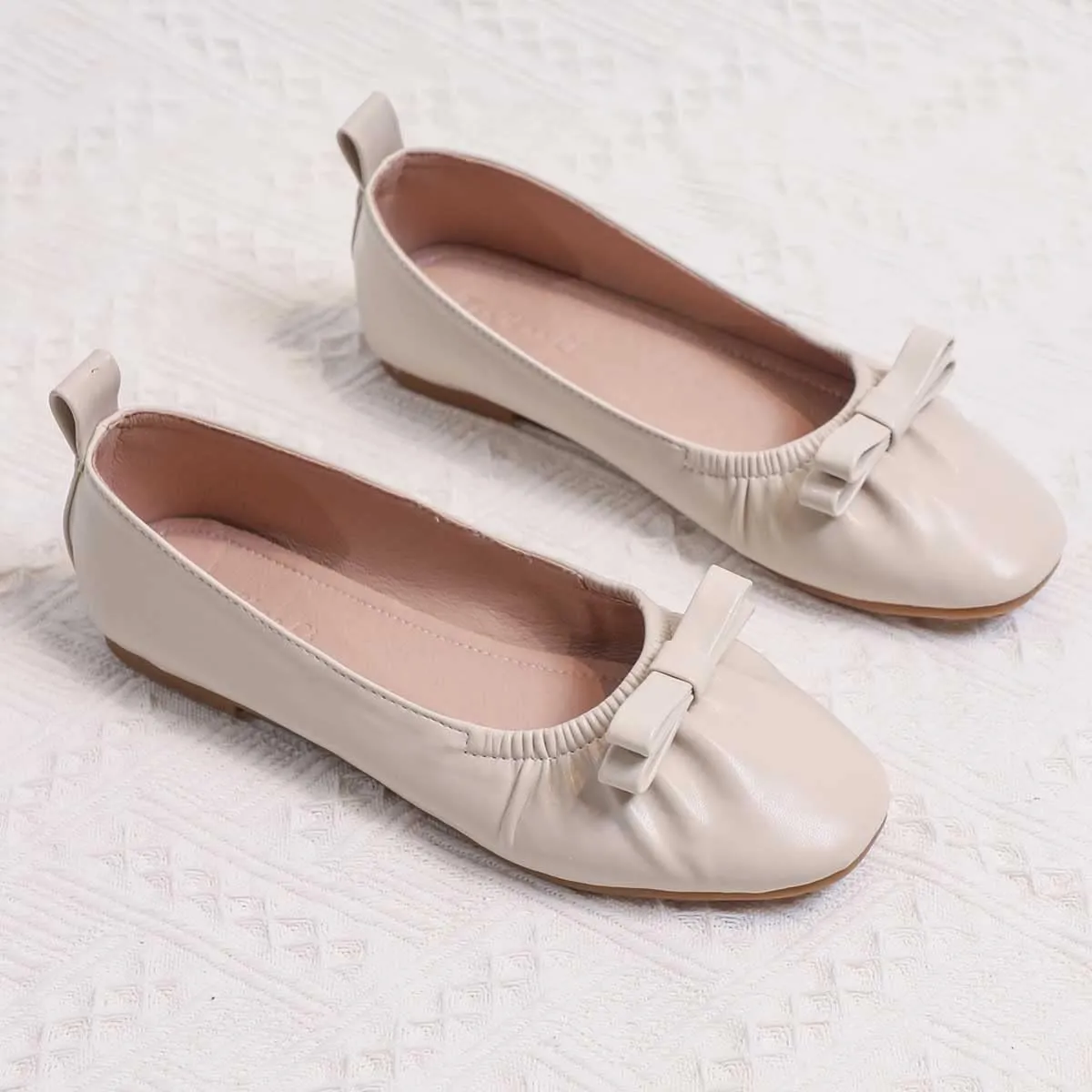 JOEupin Women's Square Toe Ballet Flats Comfortable Bow Dressy Flats Shoes for Women F014