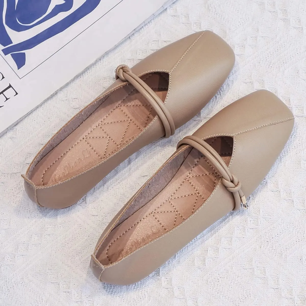 JOEupin Women's Square Toe Ballet Flats Comfortable Bow Dressy Flats Shoes for Women F014