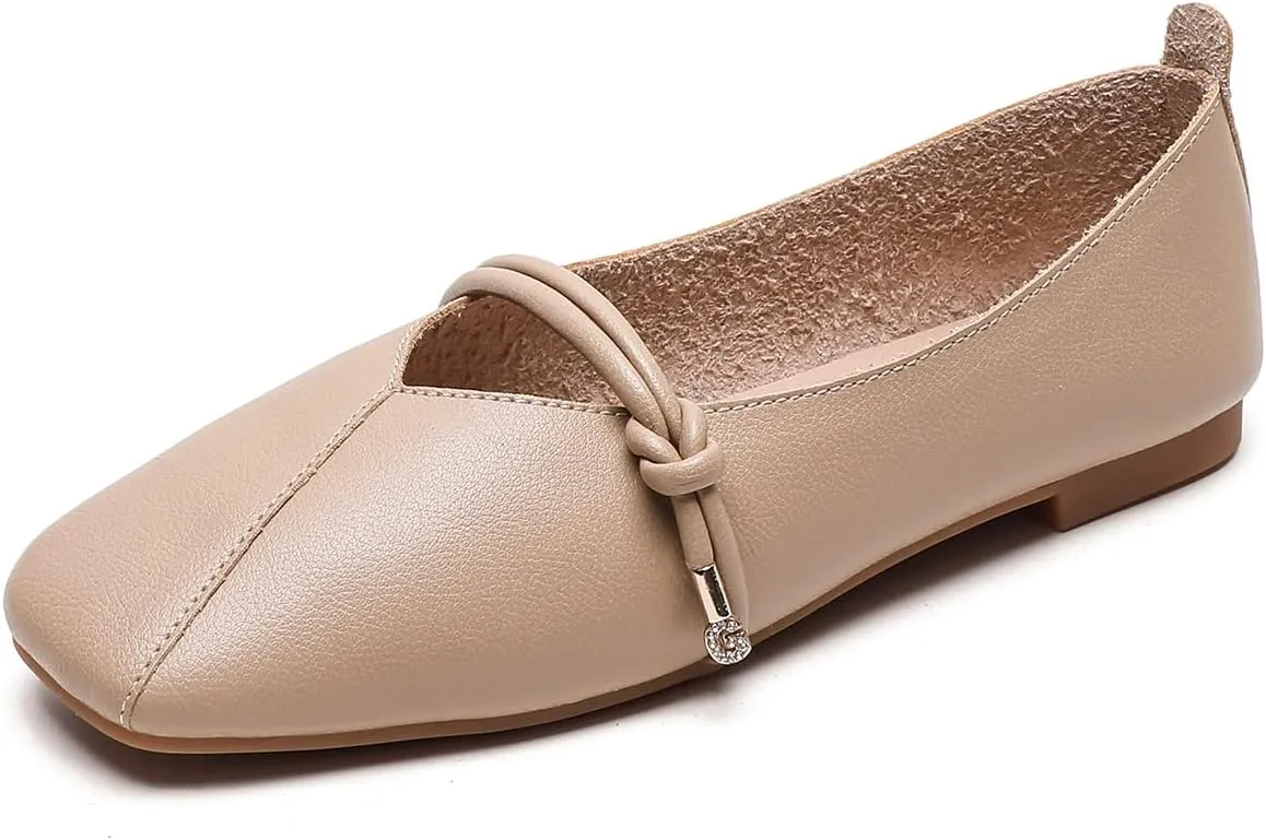 JOEupin Women's Square Toe Ballet Flats Comfortable Bow Dressy Flats Shoes for Women F014